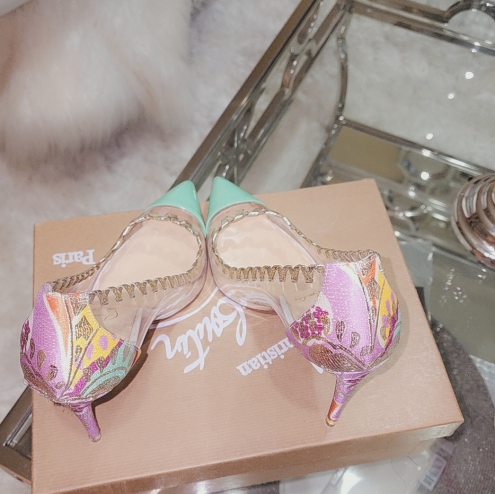 Christian Louboutin Liasabeth 100 PAT/PVC/SPEC VITISSU KYOTO SEXY PUMPS